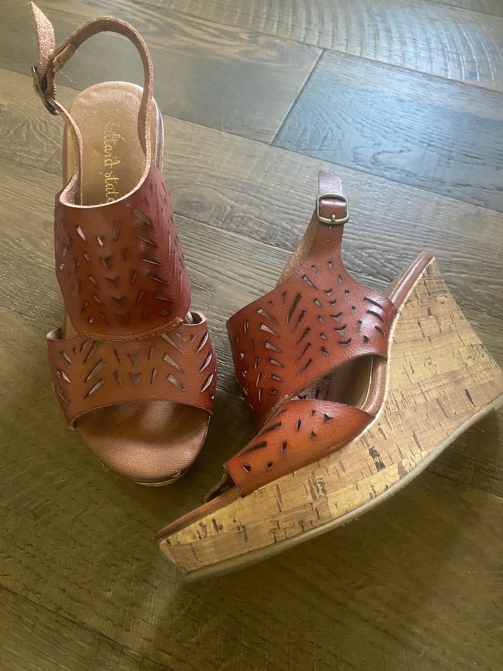 Altar'd State Brown leather Cutout Wedge Sandals